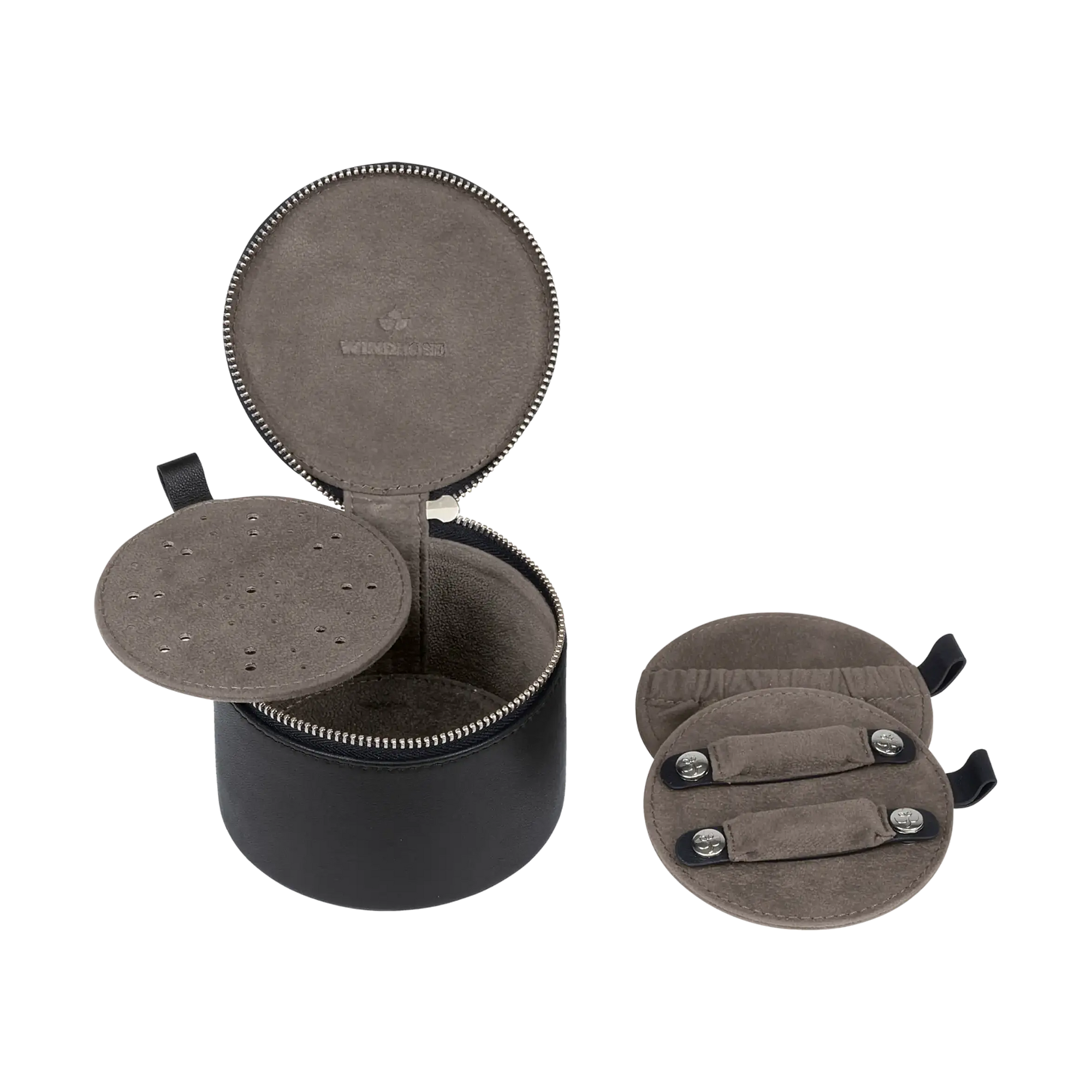 Jewelry case round nappa / black (full cowhide)