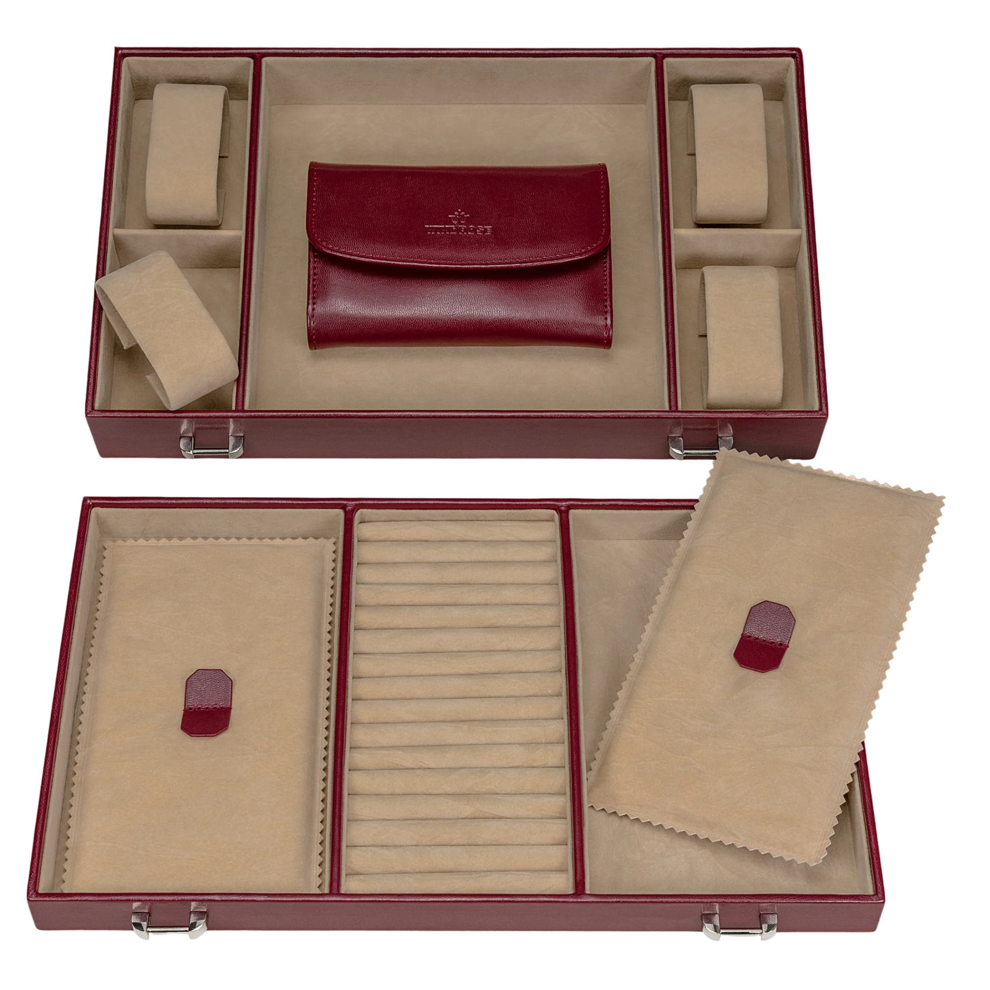 Schmuckkoffer XXL mit integrierter Schmucktasche Merino / rot