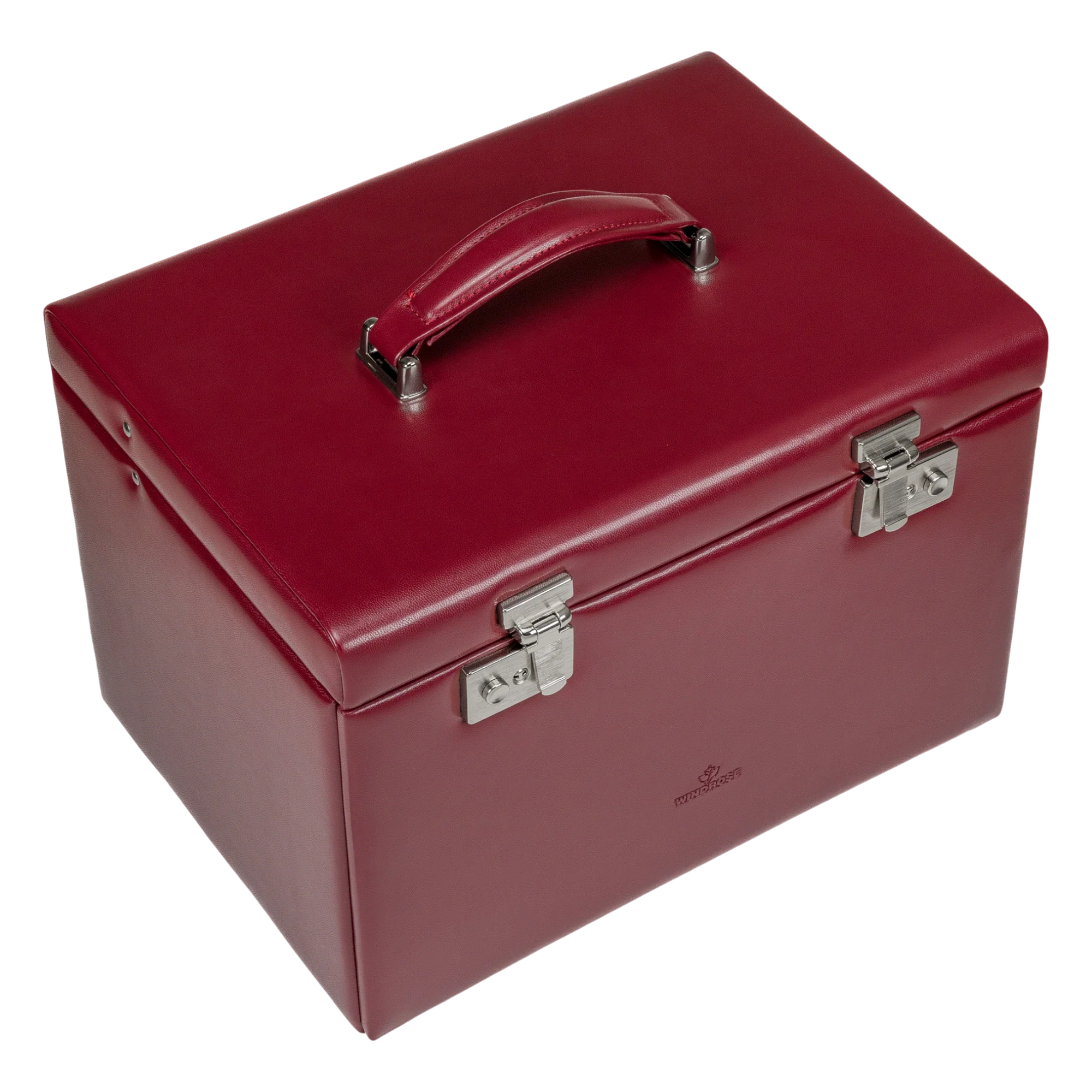 Jewelry/watch case with inlaid jewelry pouch Merino / red