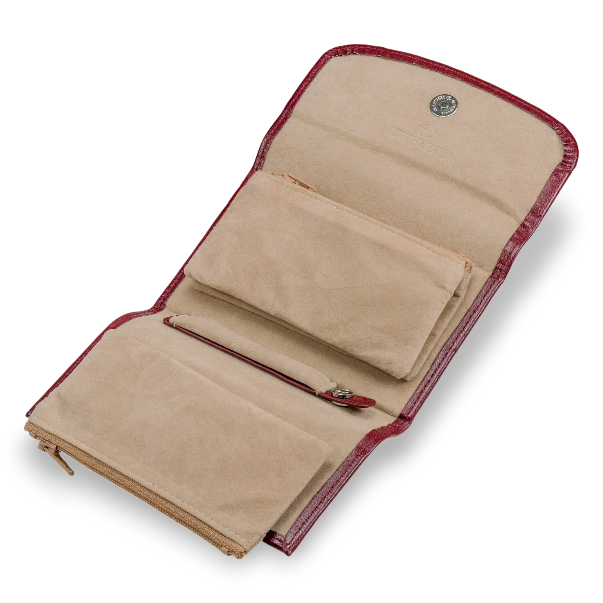 Jewelry/watch case with inlaid jewelry pouch Merino / red