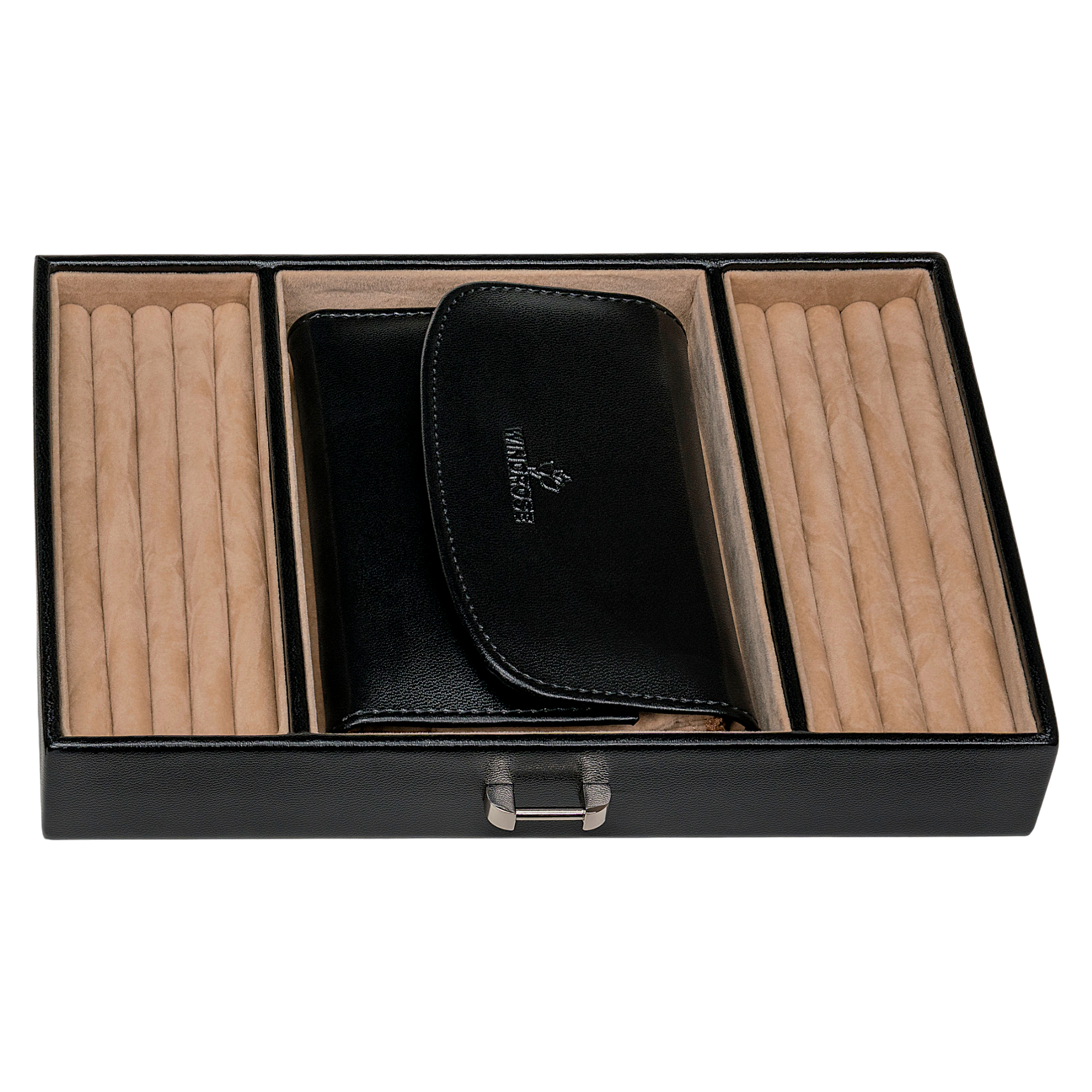 Jewelry case with integrated jewelry bag Merino / black
