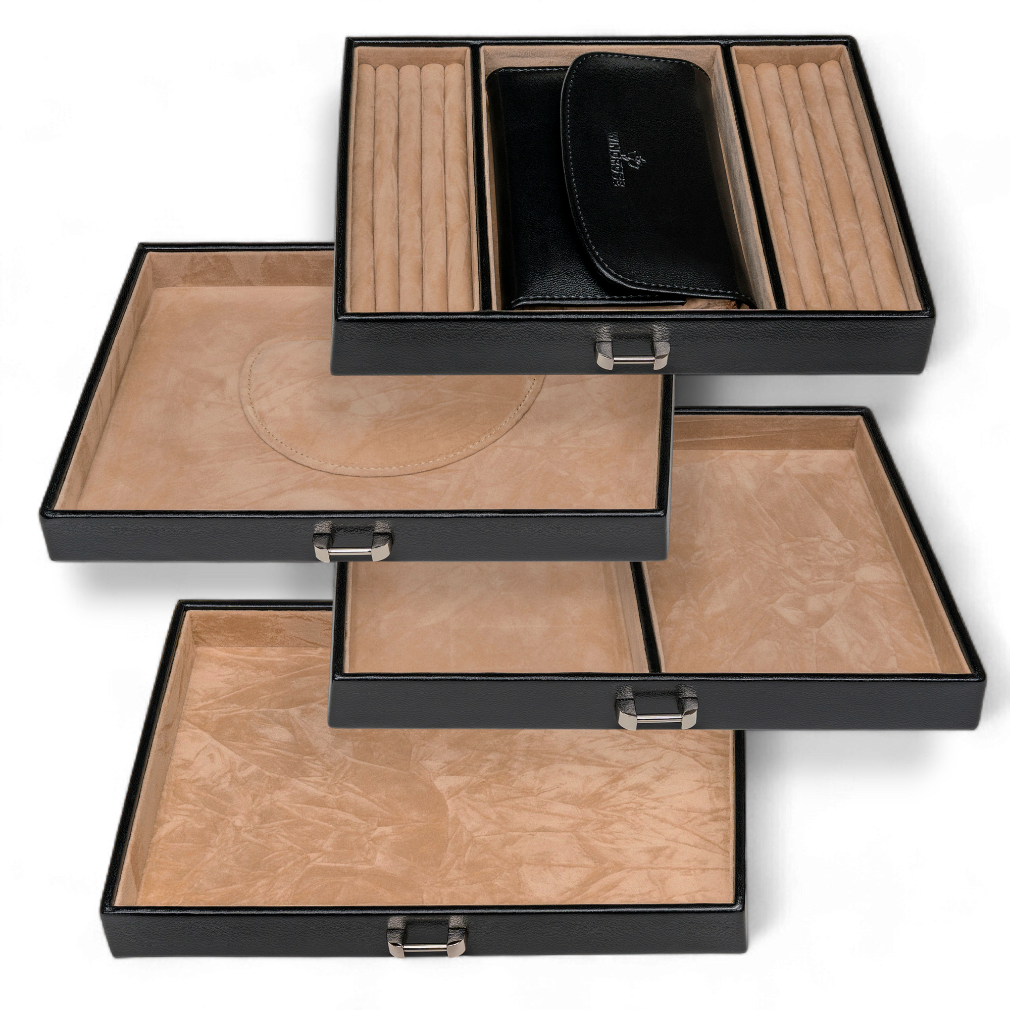 Jewelry case with integrated jewelry bag Merino / black