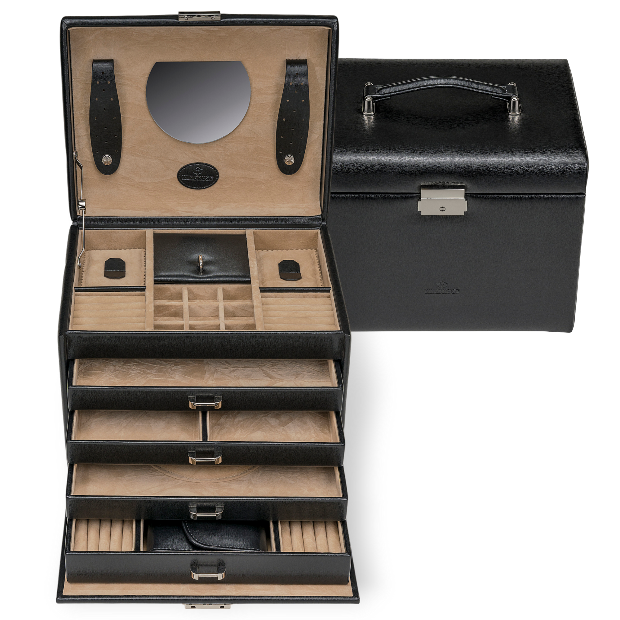 Jewelry case with integrated jewelry bag Merino / black