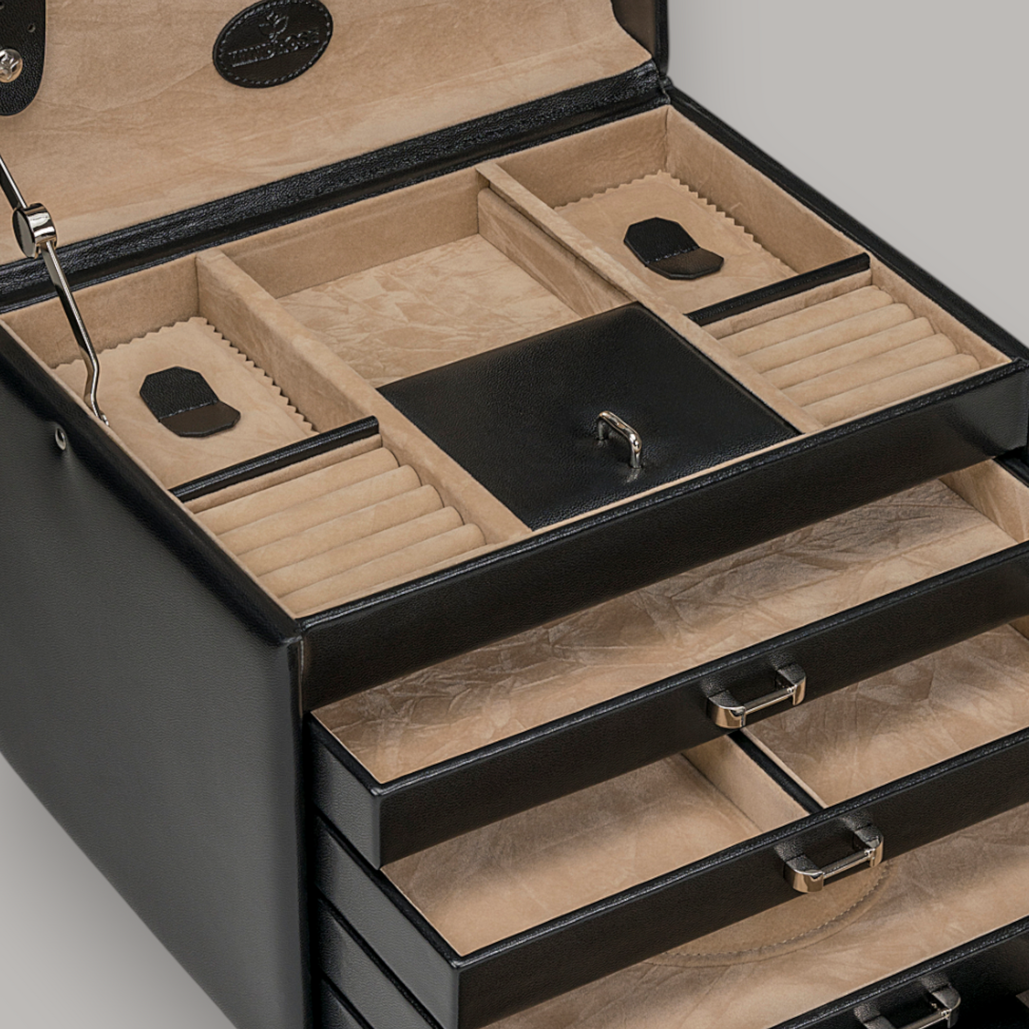 Jewelry case with integrated jewelry bag Merino / black