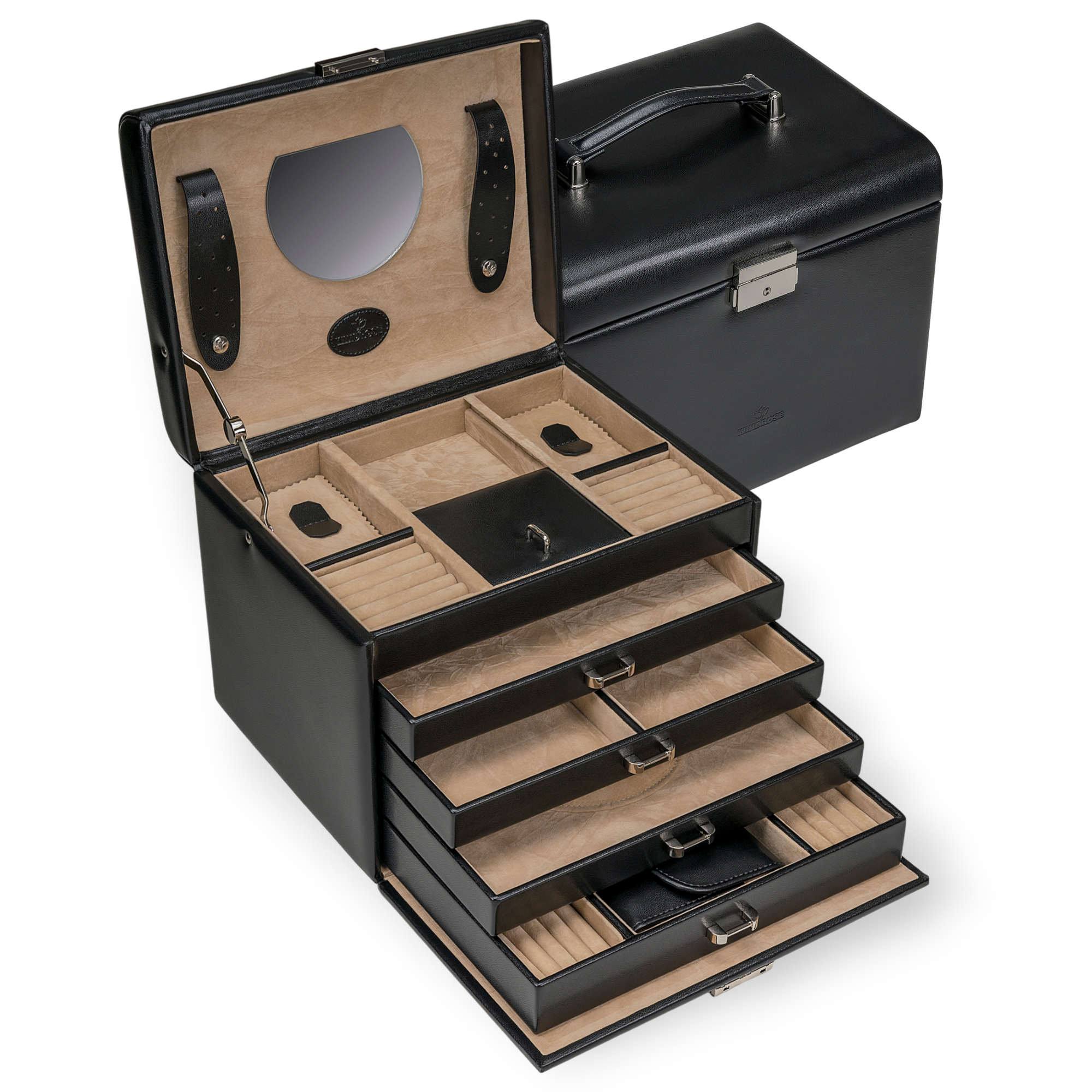 Jewelry case with integrated jewelry bag Merino / black