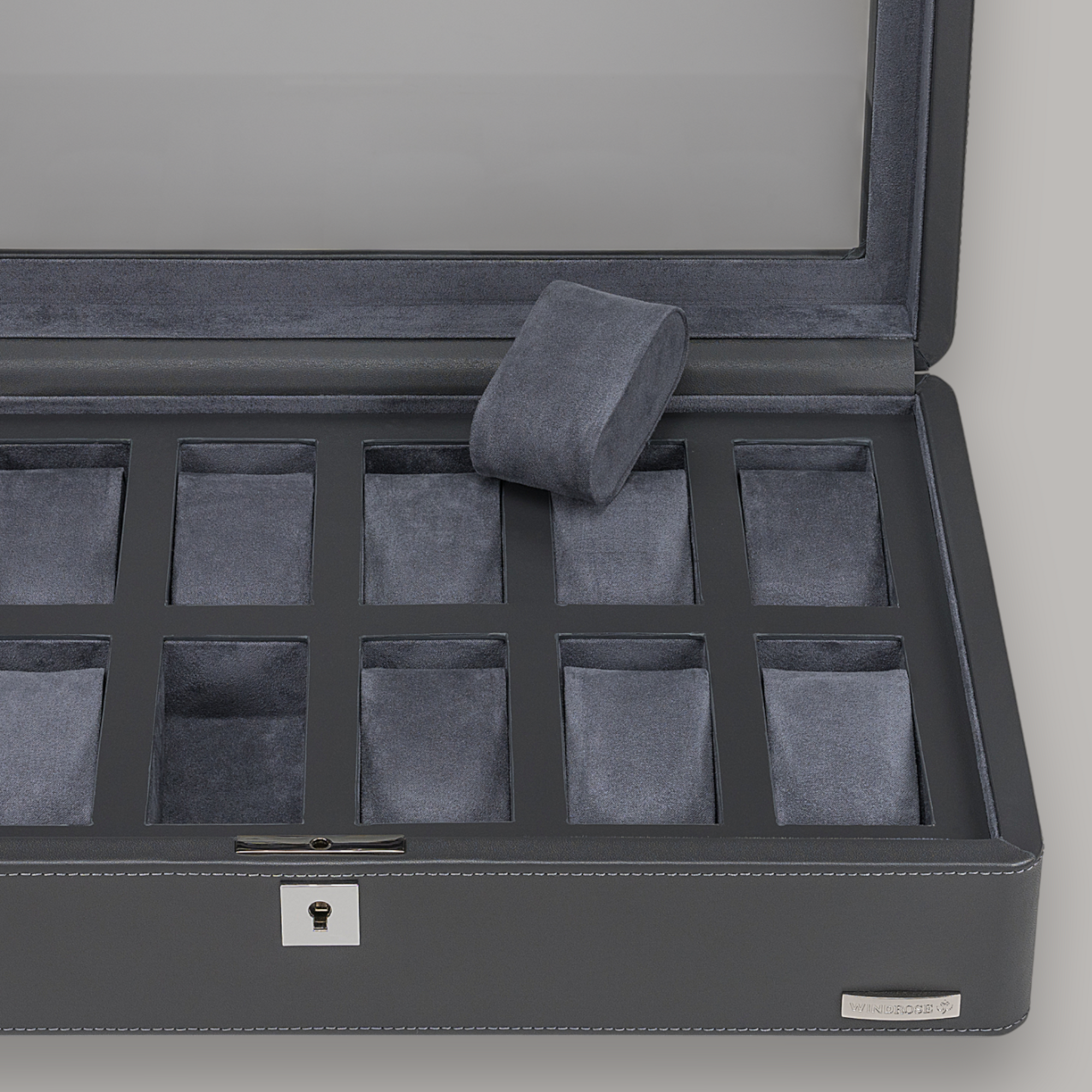 Watch case for 12 watches 12 watches Tempora / gray (Recycled leather)