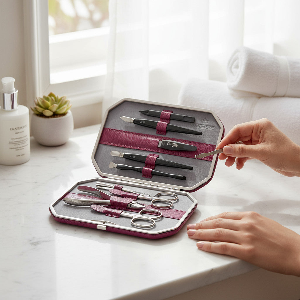 10-piece manicure case Beluga / berry (leather)