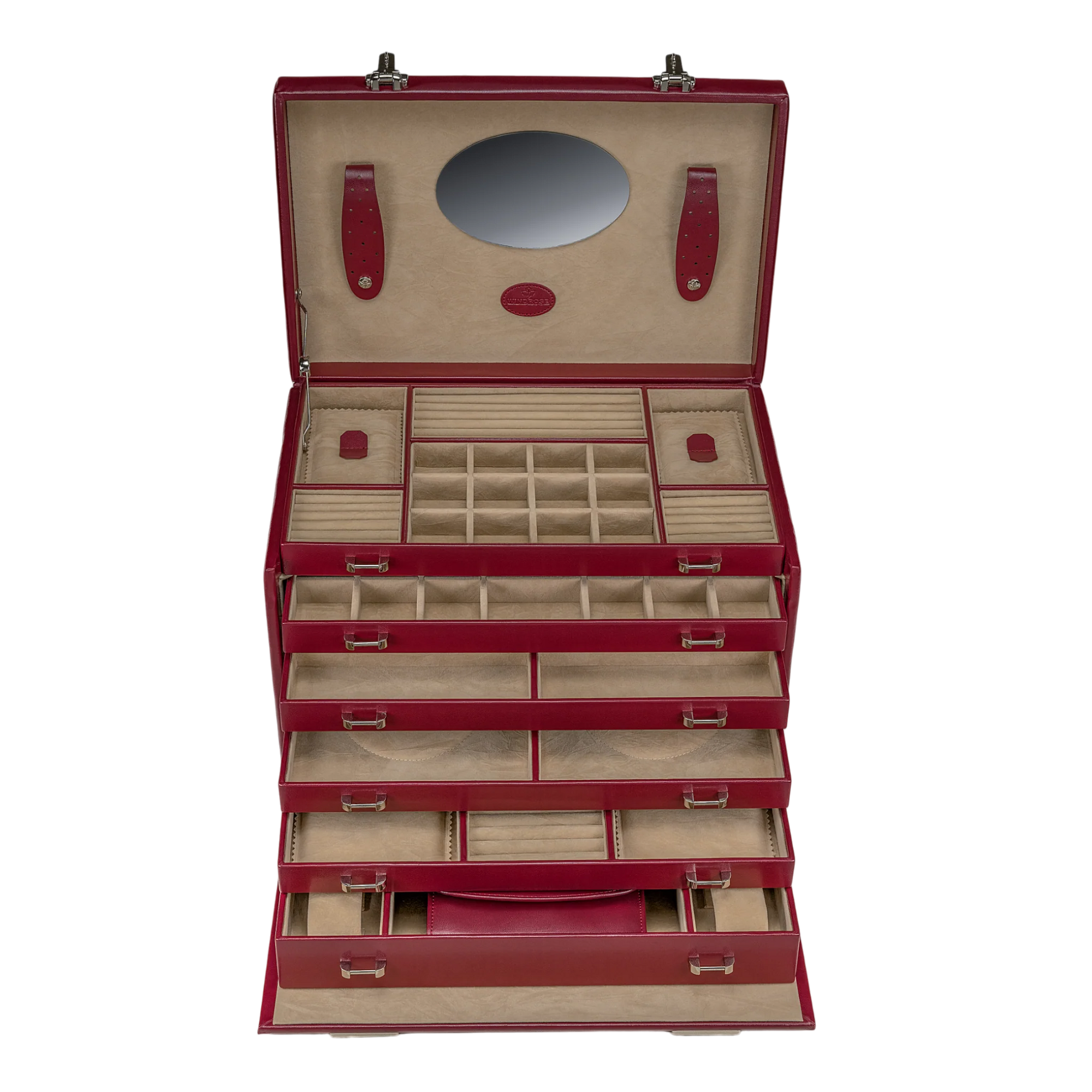 Jewelry case XXL with integrated jewelry bag Merino / red