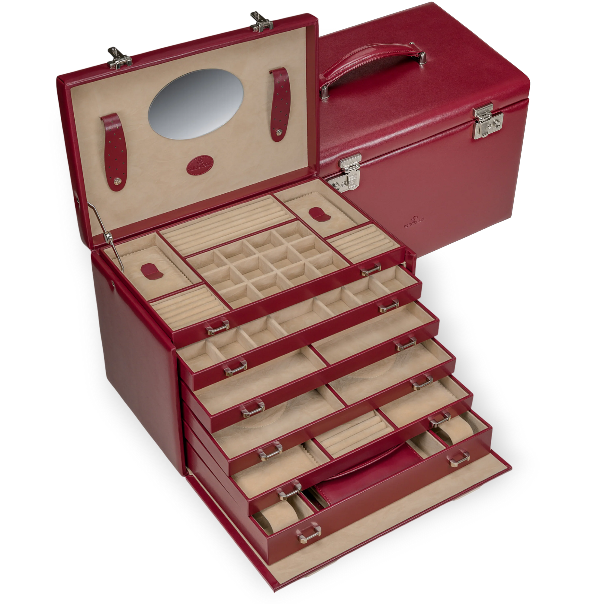 Jewelry case XXL with integrated jewelry bag Merino / red