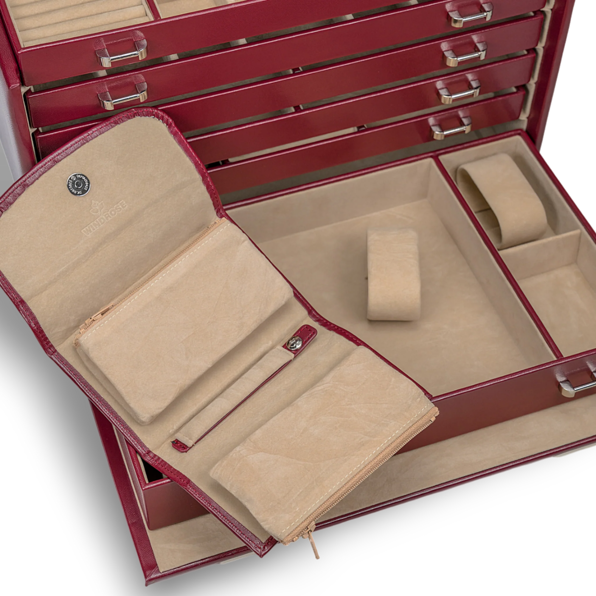 Jewelry case XXL with integrated jewelry bag Merino / red