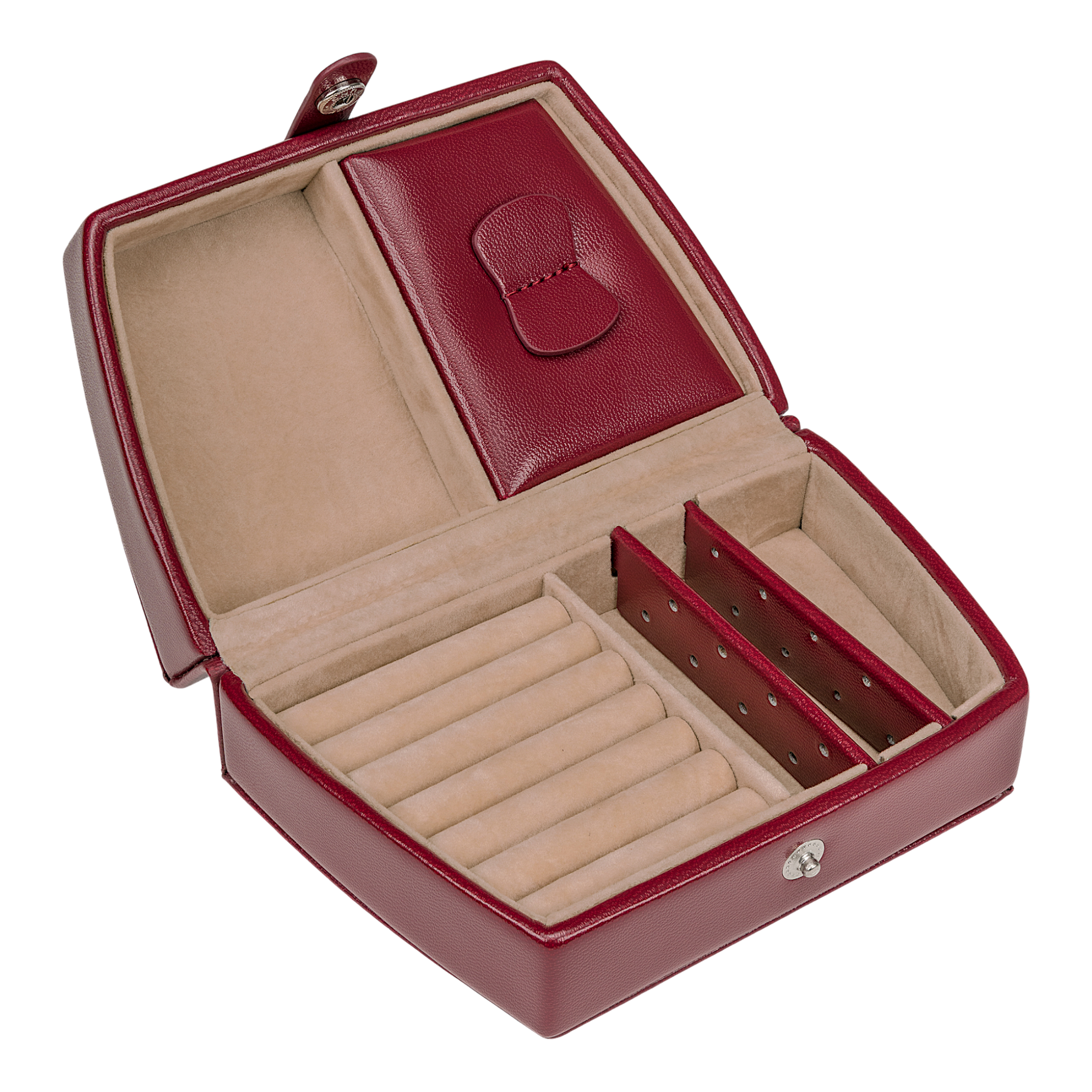 Automatic jewelry case with travel insert Merino / red