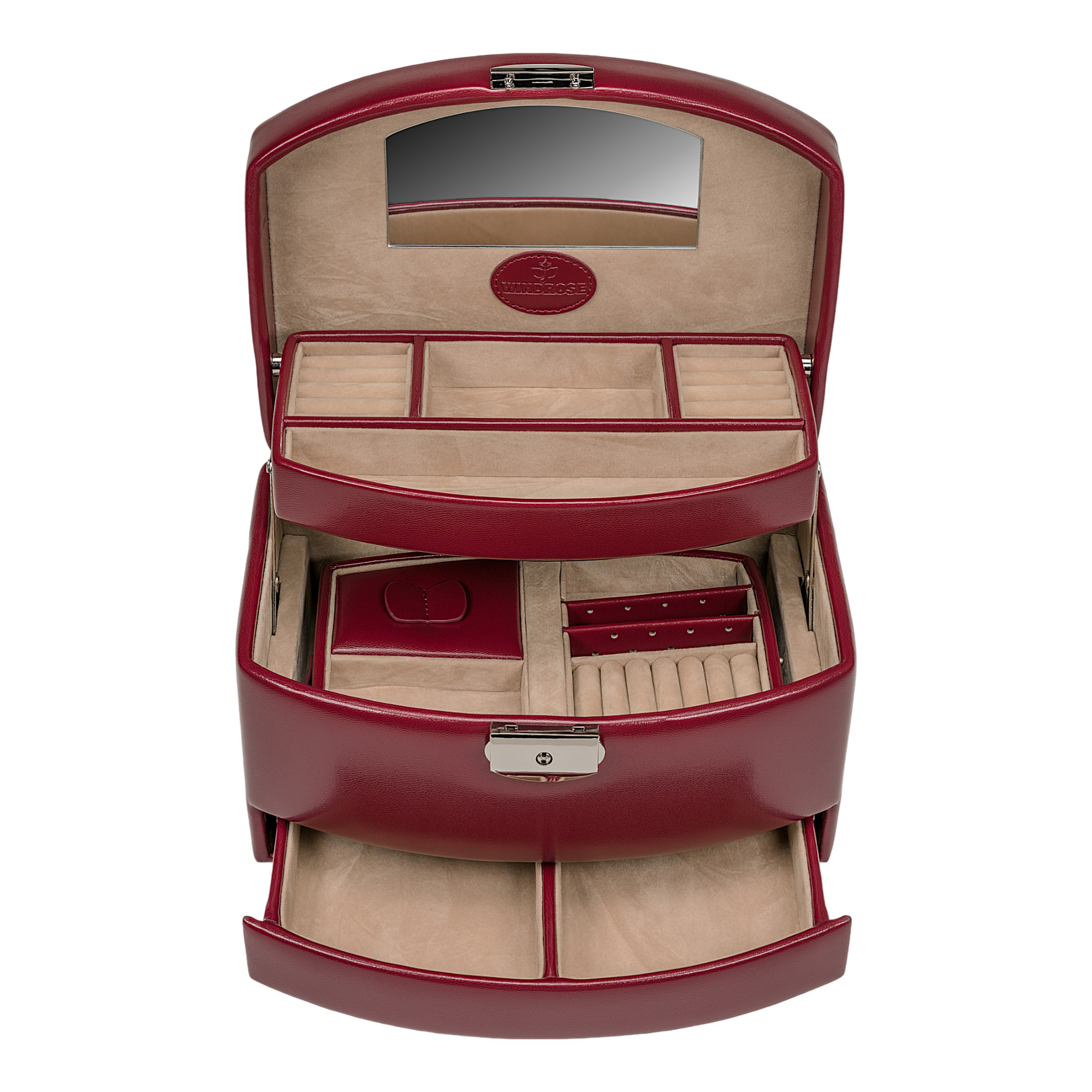Automatic jewelry case with travel insert Merino / red
