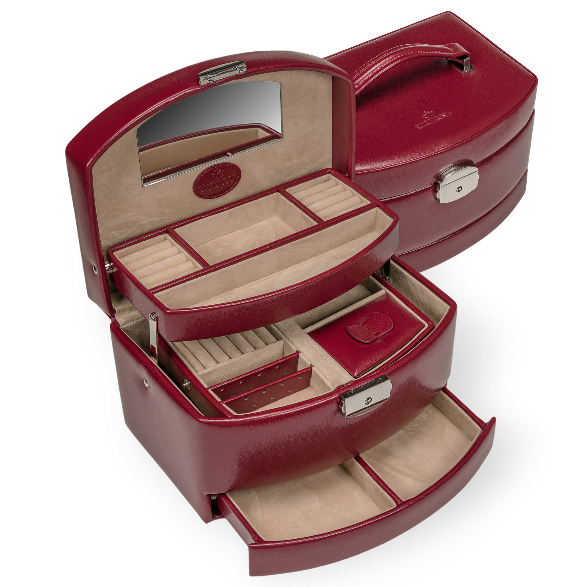 Automatic jewelry case with travel insert Merino / red