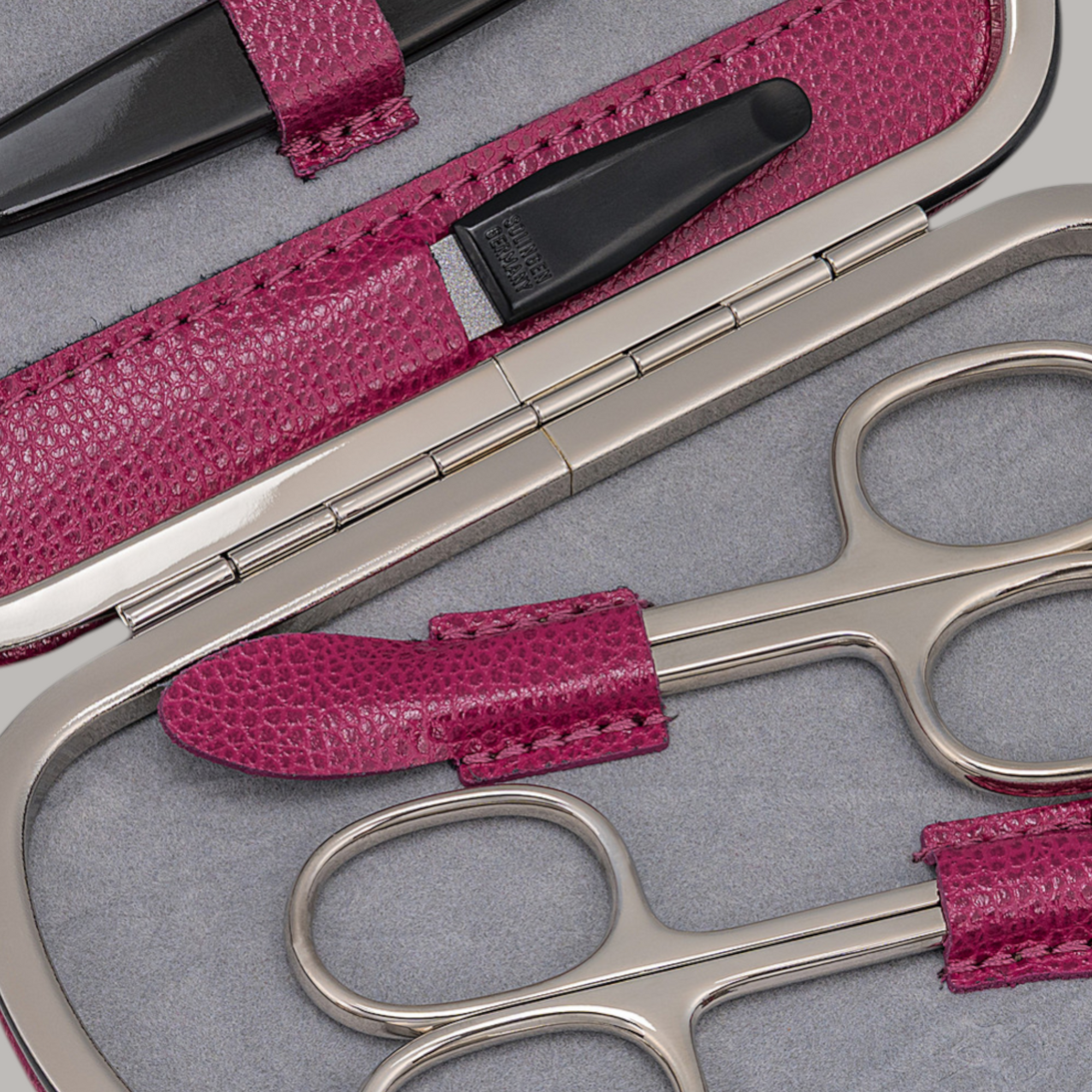 5-piece manicure case Beluga / berry (leather)