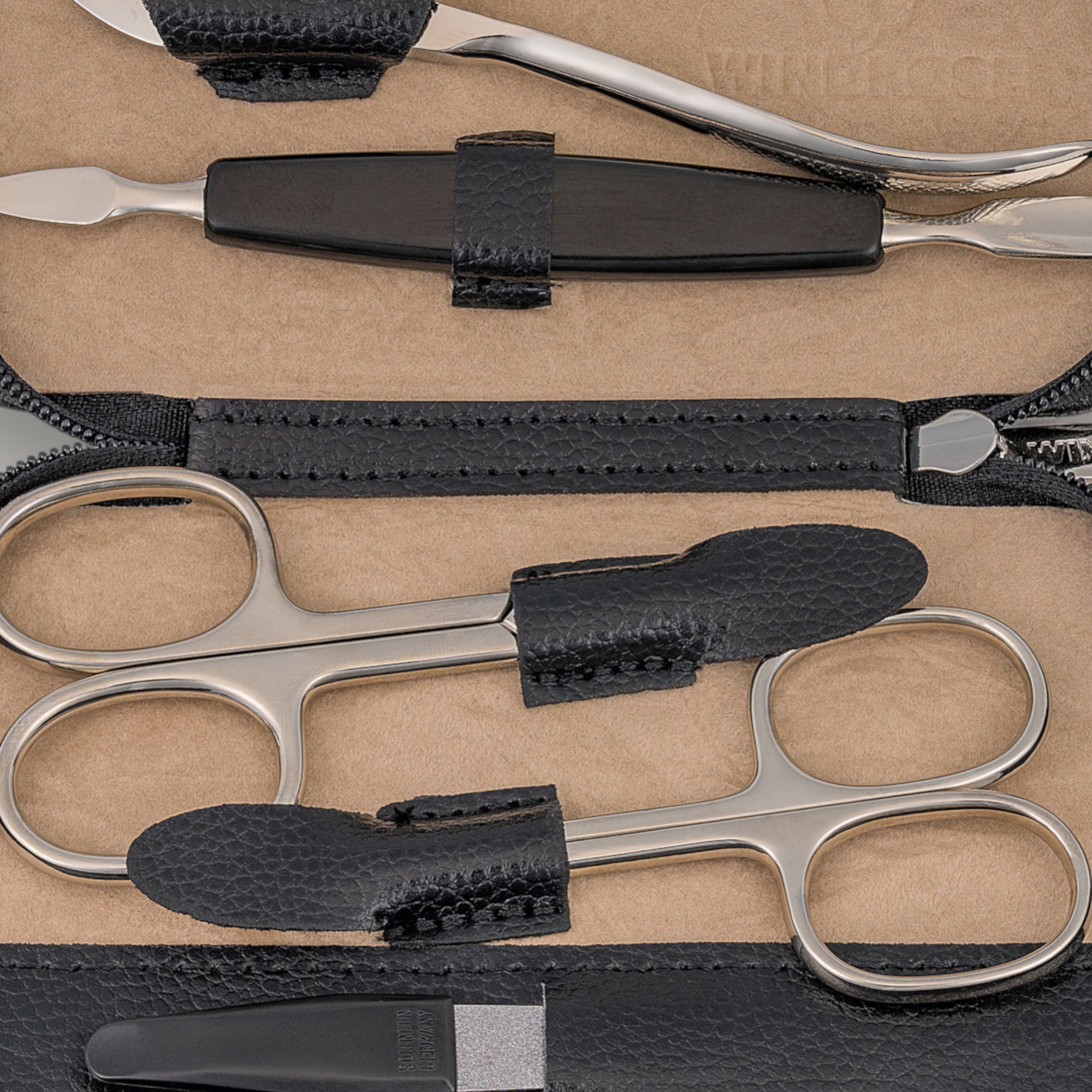 6-piece manicure case Beluga / black (leather)