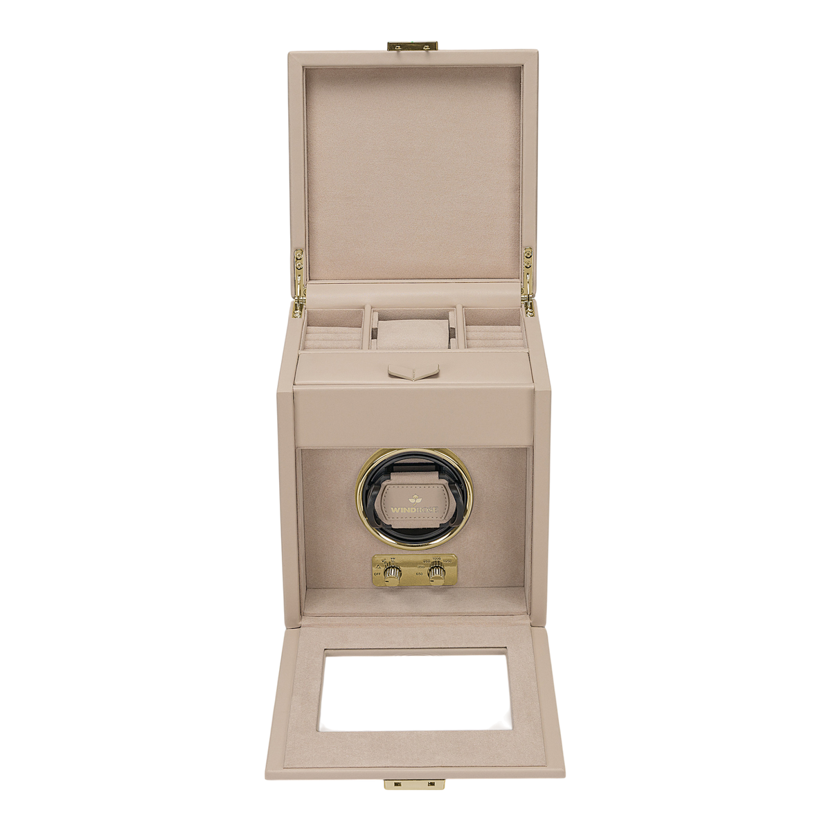 Uhrenbeweger 1 Uhr luxora beige-gold – geöffnet, Frontansicht